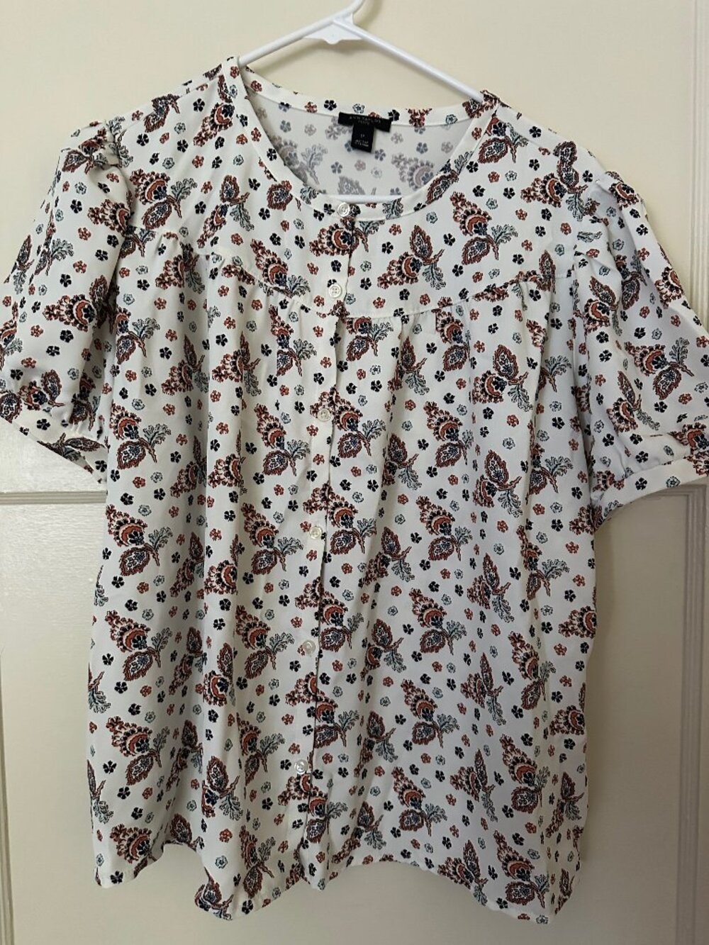 Ann Taylor Short-Sleeve Button-Front Blouse Large Petite (LP)